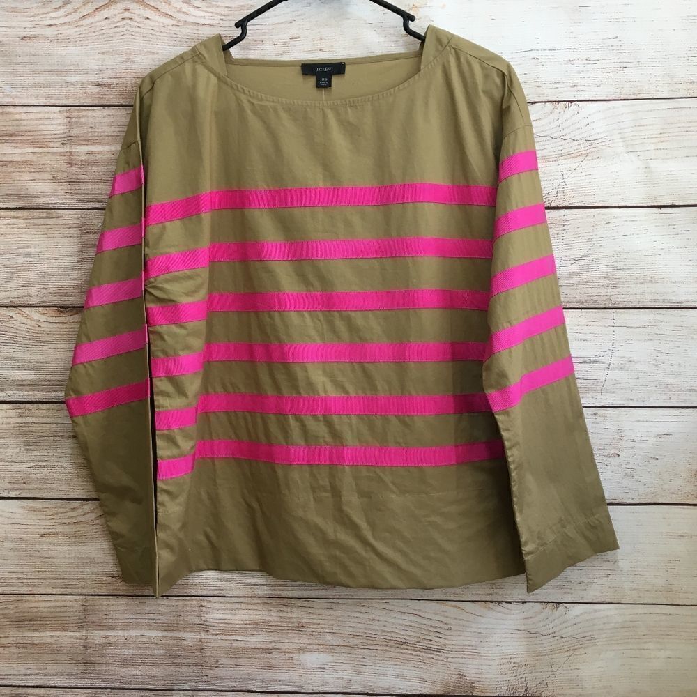 NEW WITH TAGS J CREW COTTON POPLIN WITH RIBBON STRIPES TOP